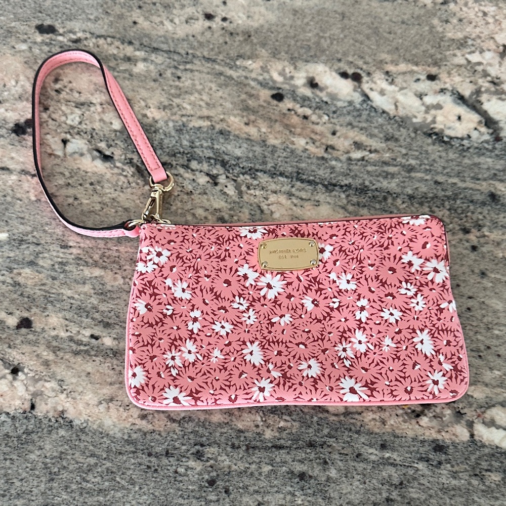 Mk pink flowered wristlet